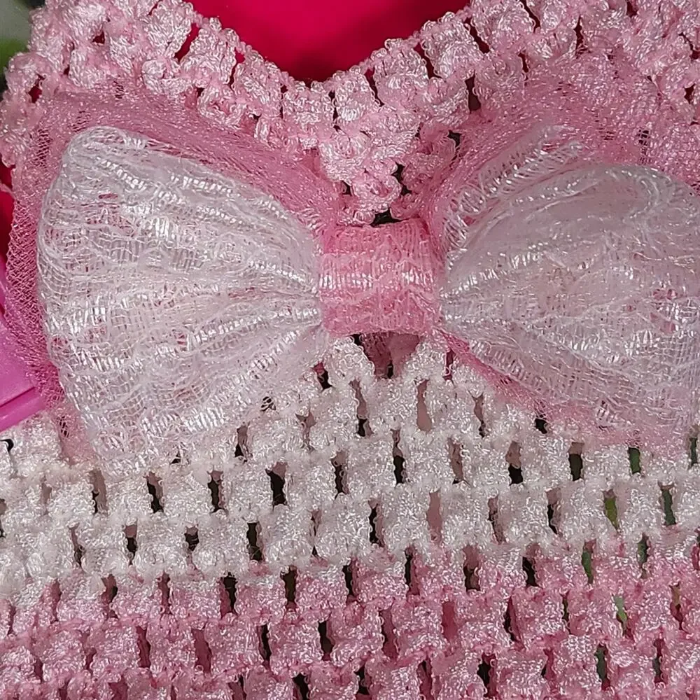 Handmade Puppy Tutu Dress – Pink White – Lace Bow – Small Dog – OOAK